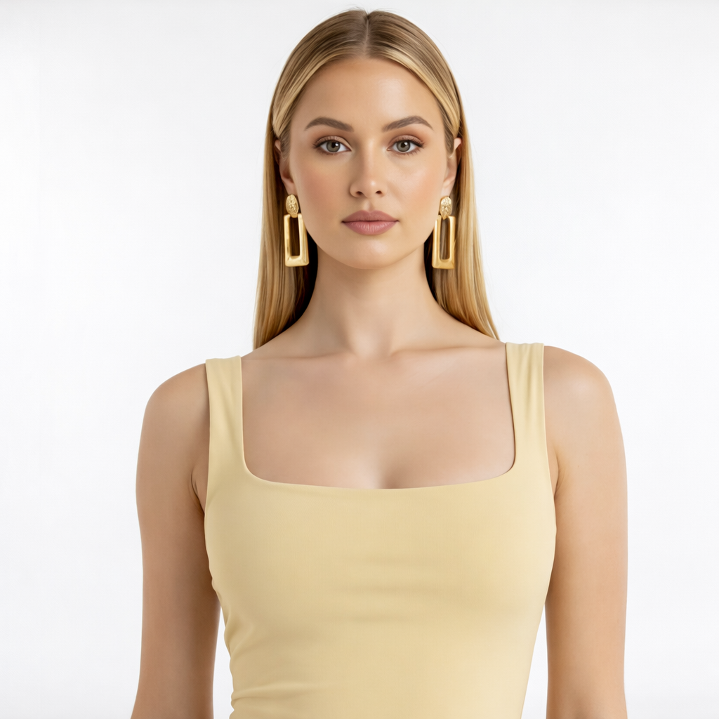 Yellow Square Neck Solid Sheath Dress