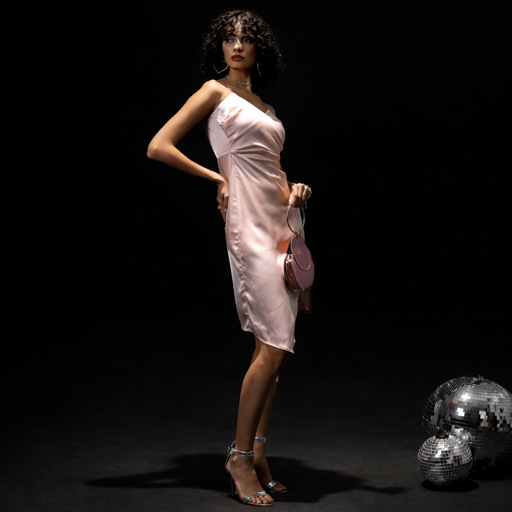 Velour Blush Asymmetric Slip Dress