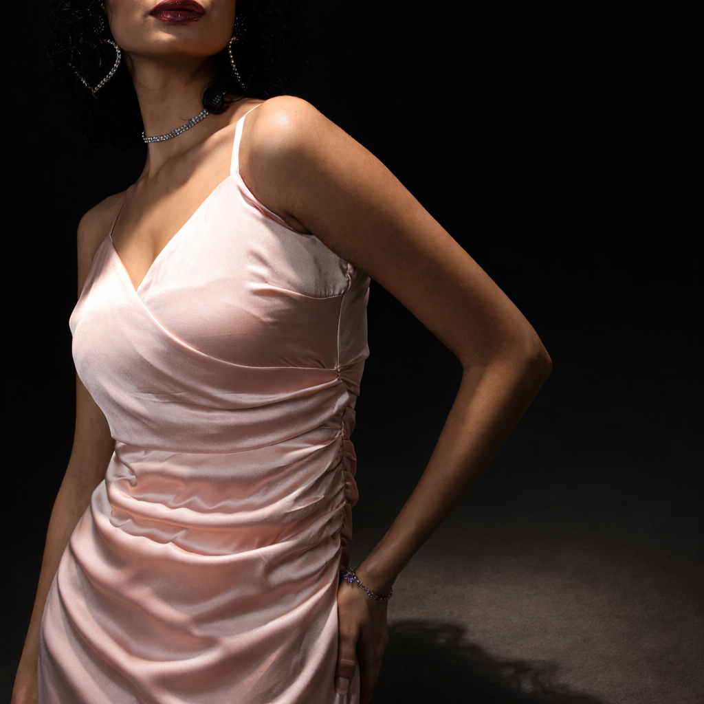 Velour Blush Asymmetric Slip Dress