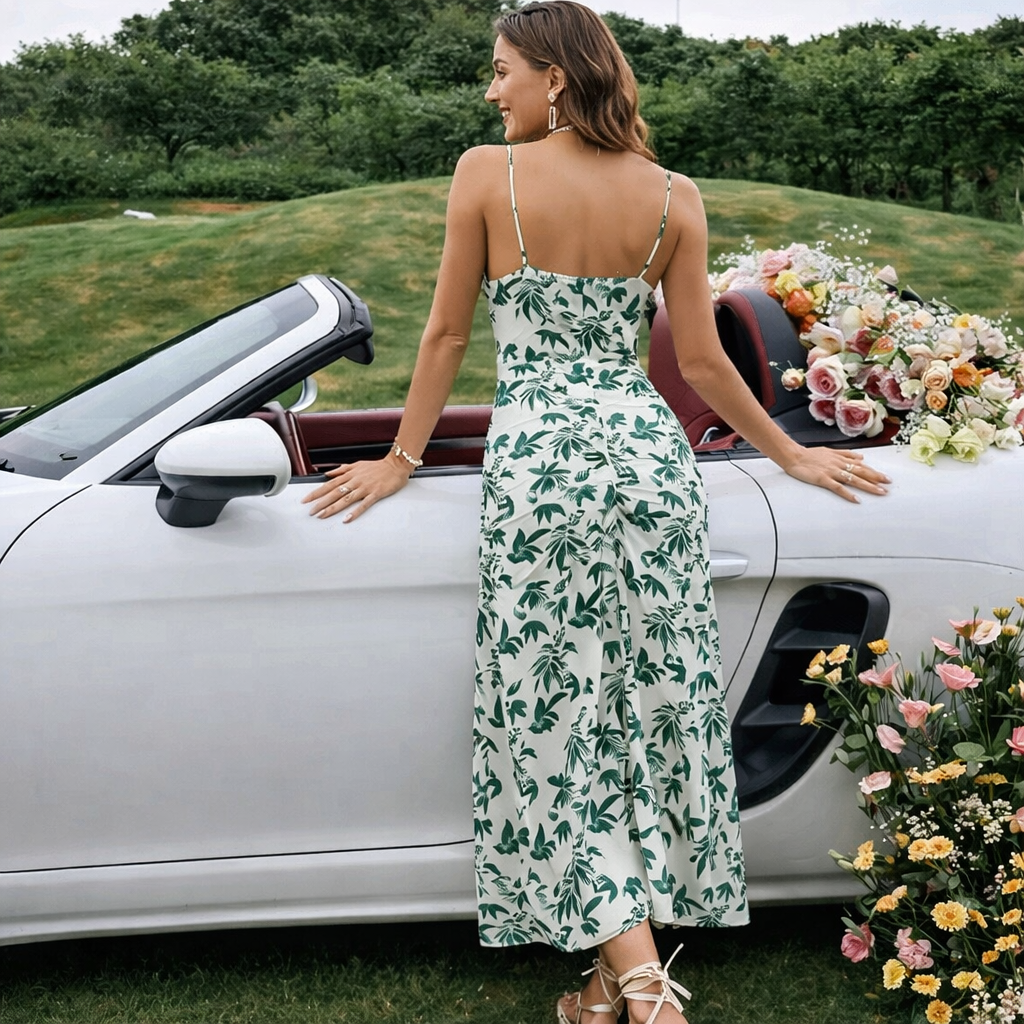 Verdant Bloom Cut-Out Dress