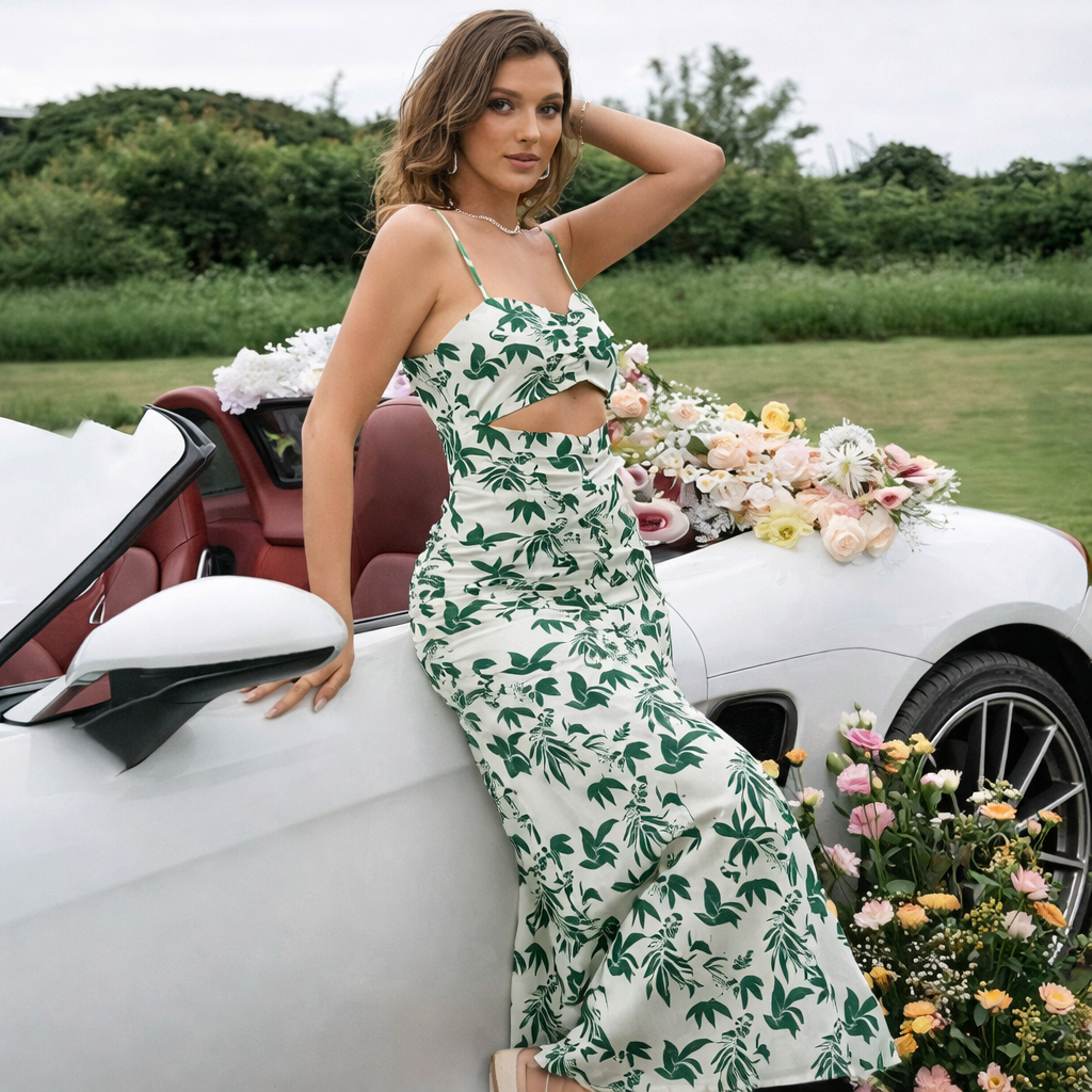 Verdant Bloom Cut-Out Dress